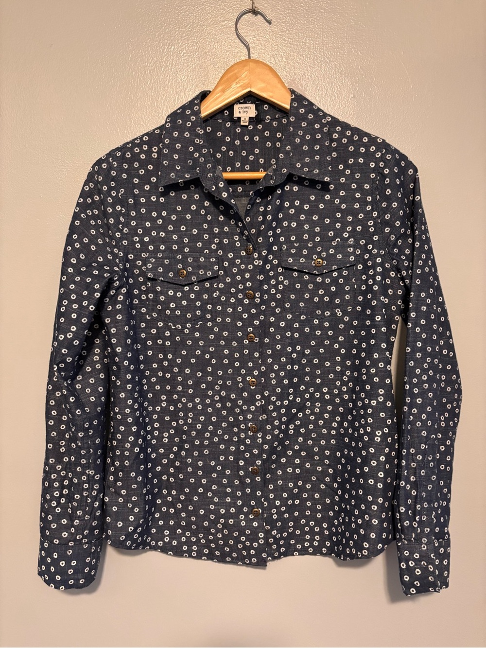 Crown & Ivy Lightweight, Navy Patterned Button Up